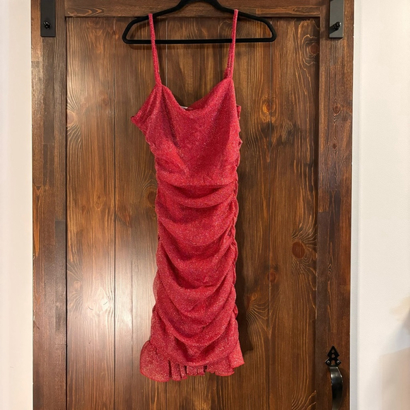 CITY STUDIOS Plus Size Ruched Red Metallic/Sparkly Mesh Mini Dress NWT - Picture 4 of 7